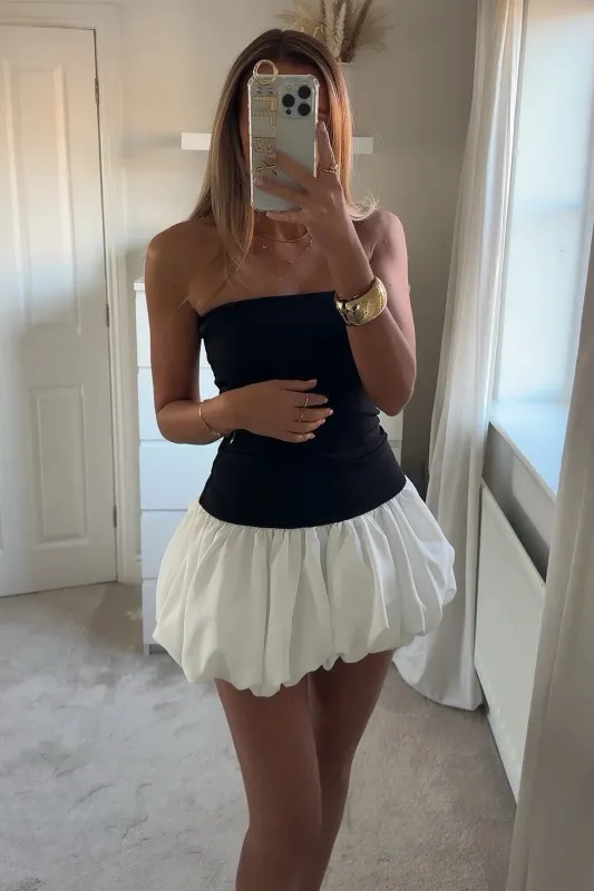 Black Contrast Strapless Bustier Pleated Mini Dress sold by Nothingbutstyle