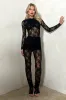 Black Lace Ruched Long Sleeve Split Hem Jumpsuit sold by Nothingbutstyle