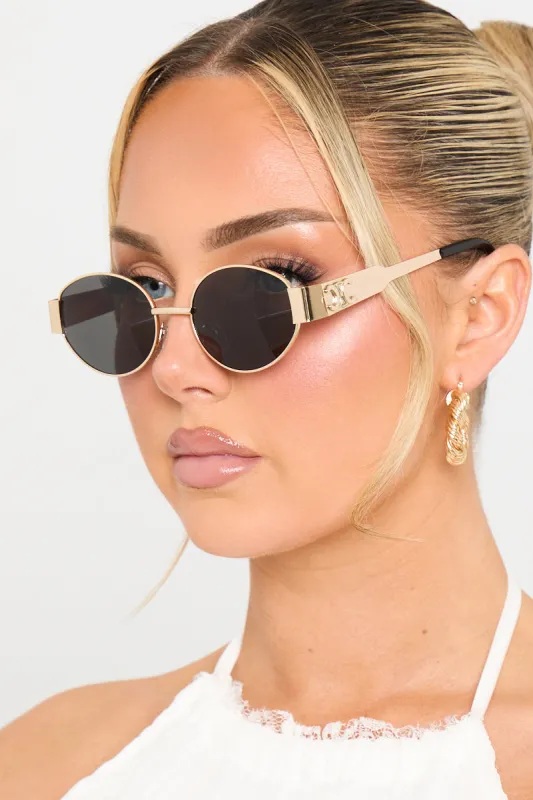 Gold Black Metal Oval Frame Sunglasses sold by Nothingbutstyle