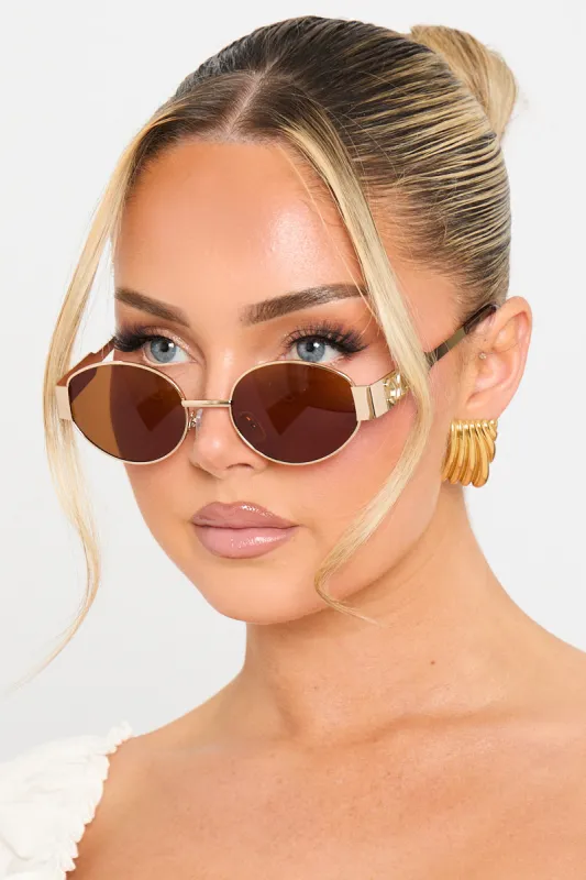 Gold Brown Metal Oval Frame Sunglasses sold by Nothingbutstyle