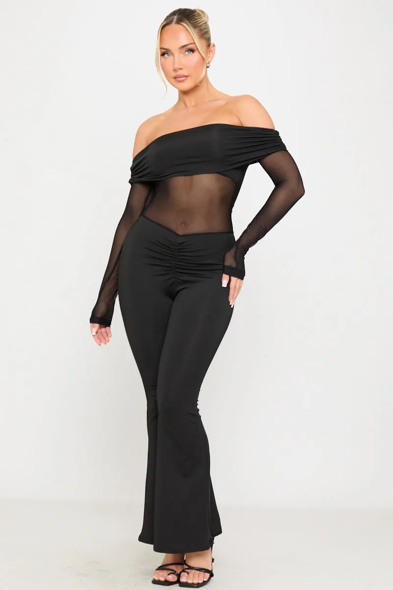 Black Sheer Off Shoulder Long Sleeve Jumpsuit sold by Nothingbutstyle