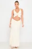 Cream Plunge Ruffle Halter Top & Maxi Skirt Co-Ord sold by Nothingbutstyle