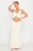Cream Plunge Ruffle Halter Top & Maxi Skirt Co-Ord sold by Nothingbutstyle