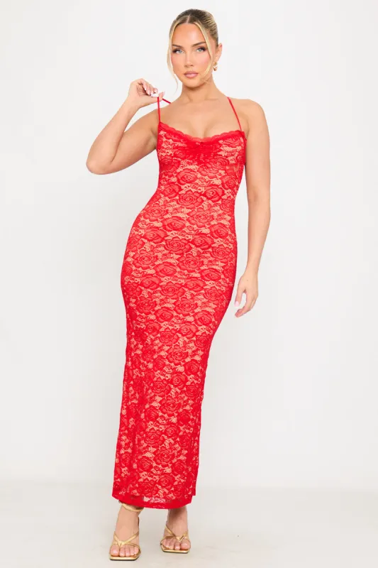 Red Lace Strappy Sweetheart Bodycon Maxi Dress sold by Nothingbutstyle