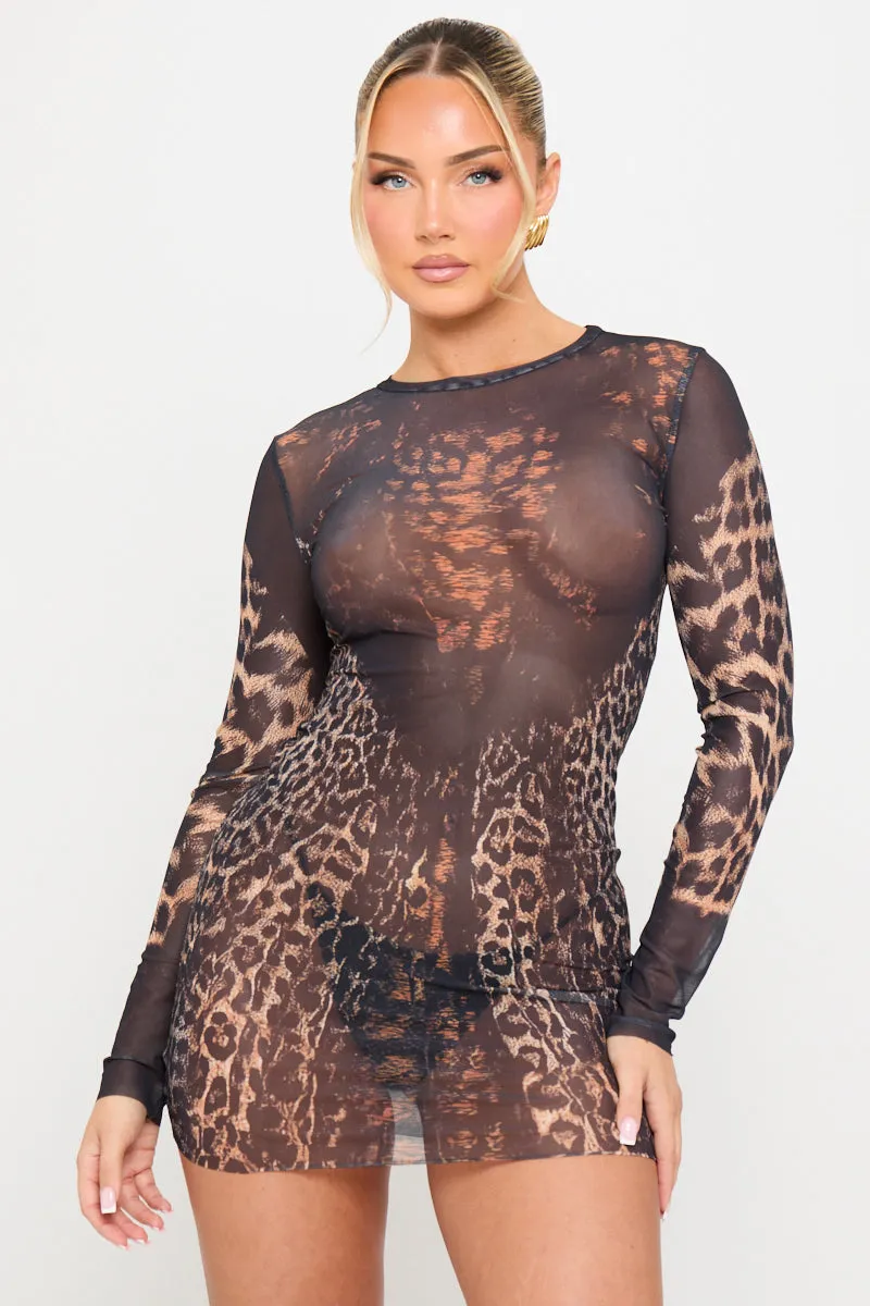 Leopard Print Sheer Long Sleeve Mini Dress sold by Nothingbutstyle