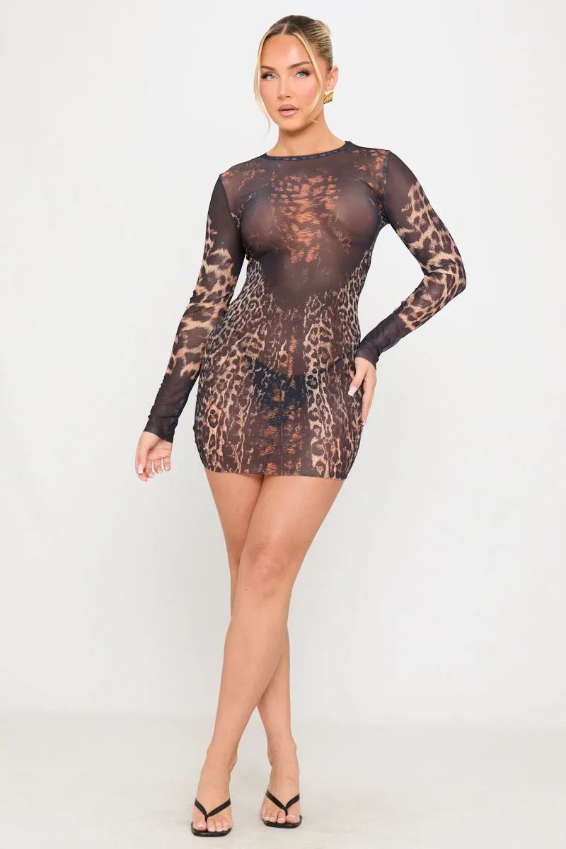 Leopard Print Sheer Long Sleeve Mini Dress sold by Nothingbutstyle product image thumbnail 2