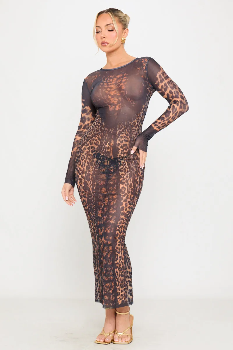 Leopard Print Sheer Long Sleeve Maxi Dress sold by Nothingbutstyle product image thumbnail 3