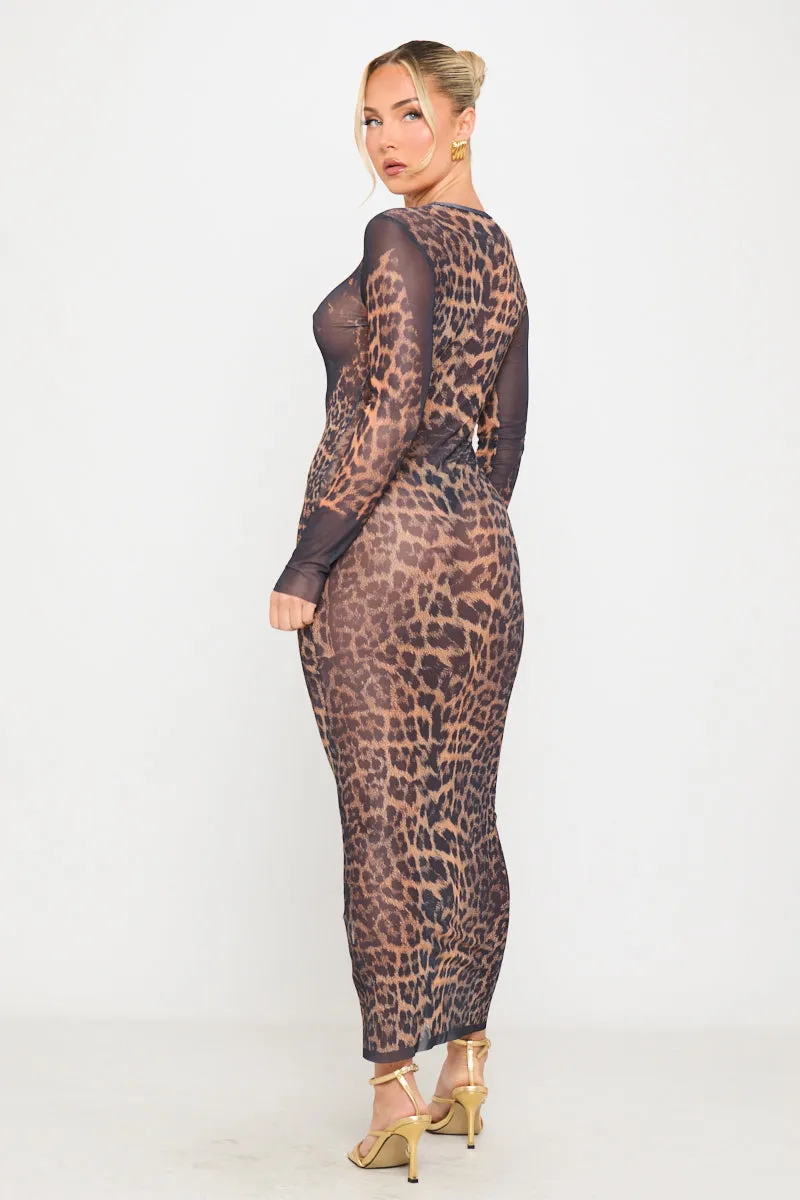 Leopard Print Sheer Long Sleeve Maxi Dress sold by Nothingbutstyle product image thumbnail 4