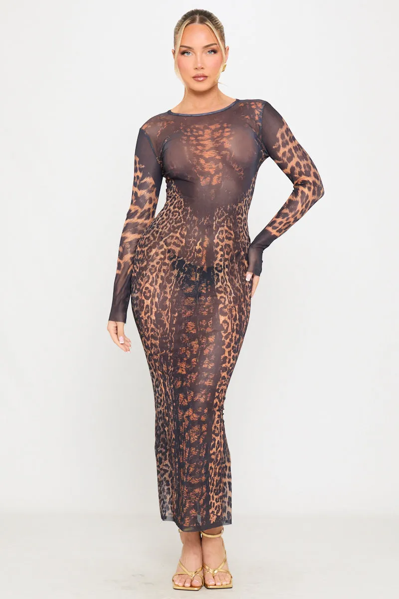 Leopard Print Sheer Long Sleeve Maxi Dress sold by Nothingbutstyle product image thumbnail 2