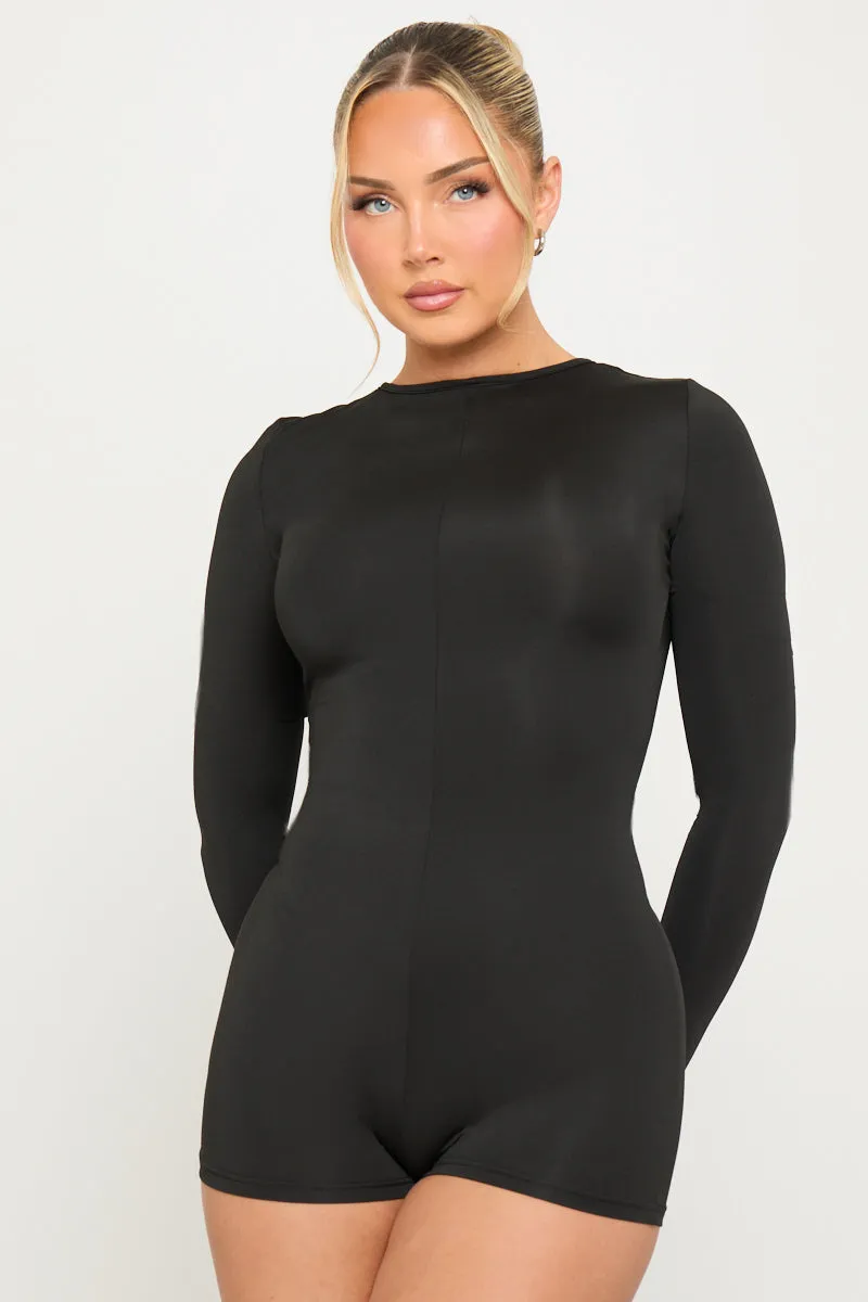 Black Zip Front Long Sleeve Playsuit sold by Nothingbutstyle product image thumbnail 2
