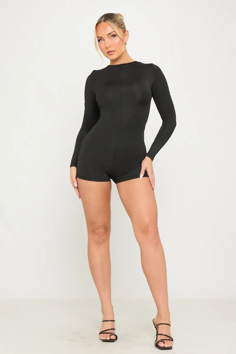 Black Zip Front Long Sleeve Playsuit sold by Nothingbutstyle product image thumbnail 3
