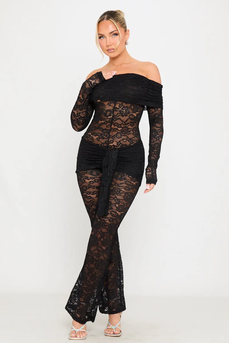 Black Sheer Lace Off Shoulder Fold Over Jumpsuit sold by Nothingbutstyle product image thumbnail 2