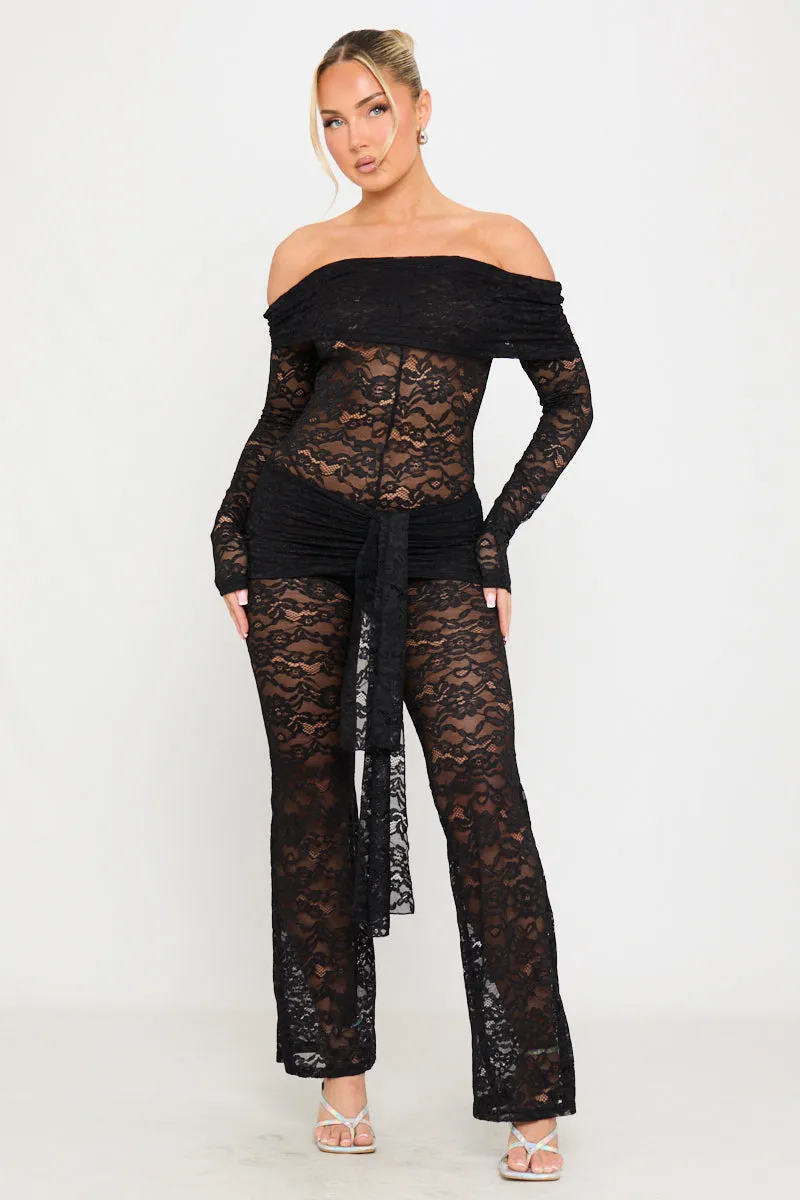 Black Sheer Lace Off Shoulder Fold Over Jumpsuit sold by Nothingbutstyle product image thumbnail 3
