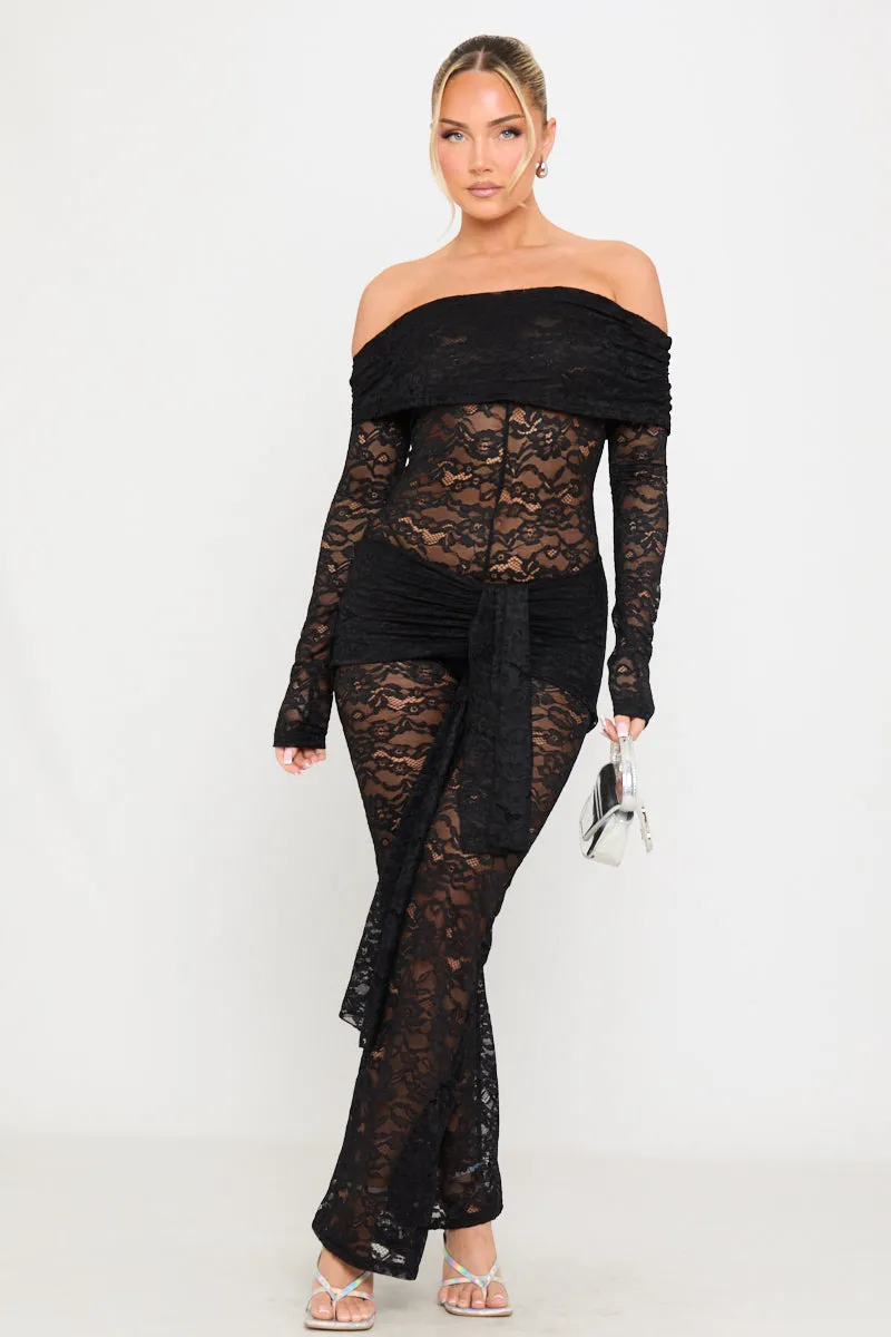 Black Sheer Lace Off Shoulder Fold Over Jumpsuit sold by Nothingbutstyle