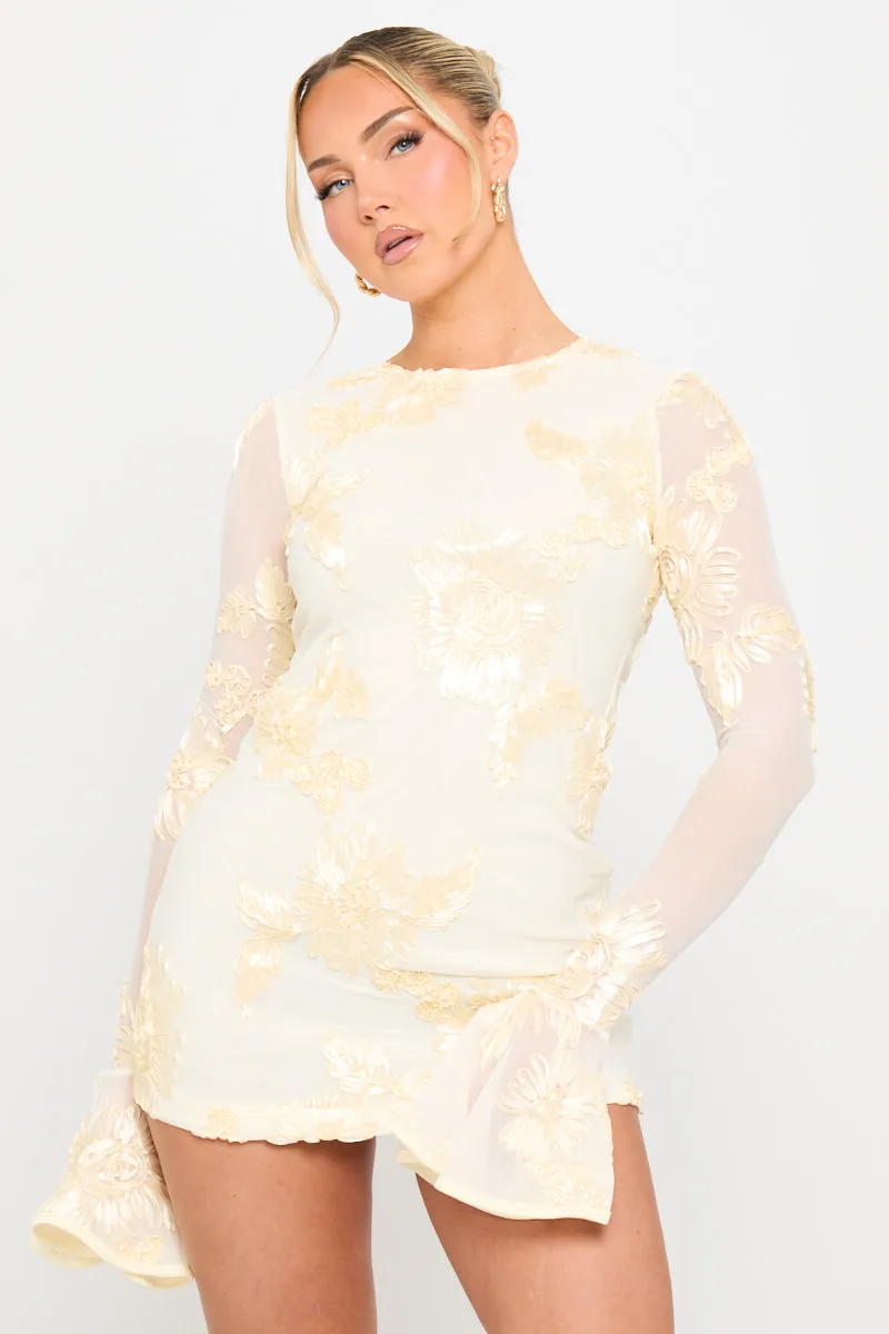 Cream Floral Embroidered Open Back Mini Dress sold by Nothingbutstyle product image thumbnail 3