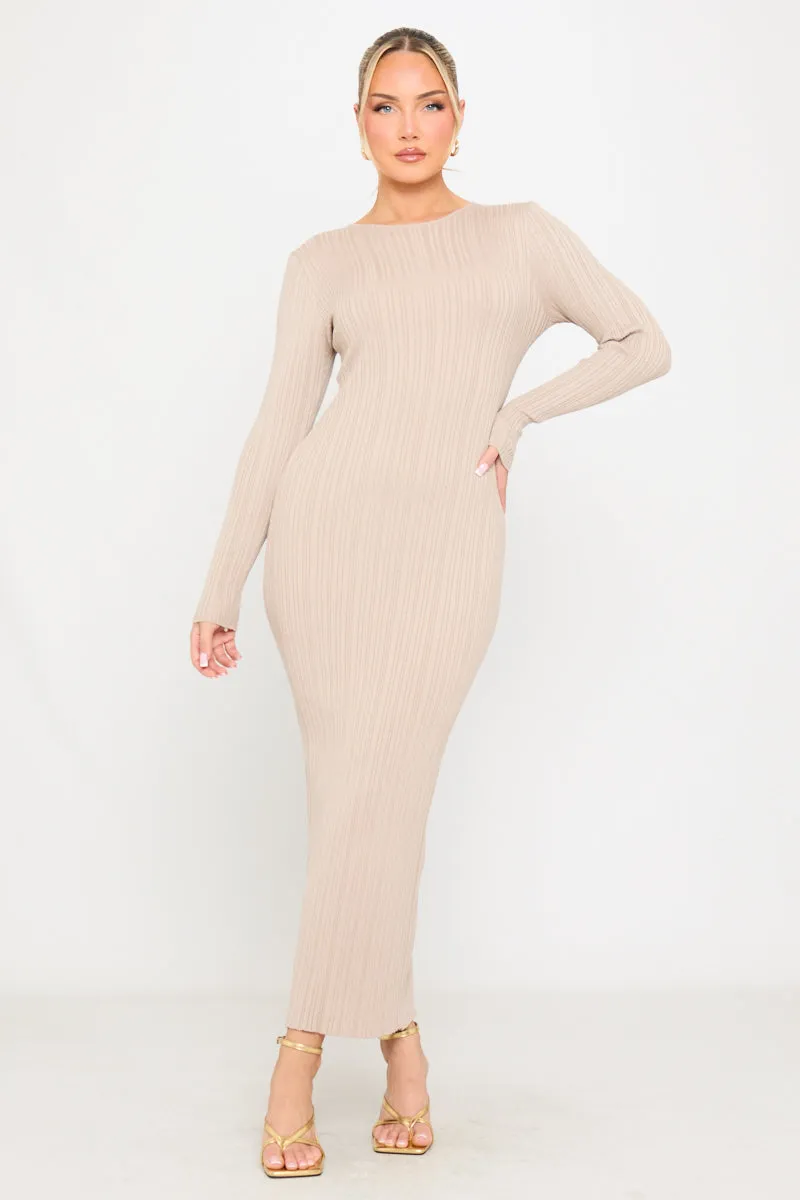Beige Textured Knit Long Sleeve Maxi Dress sold by Nothingbutstyle
