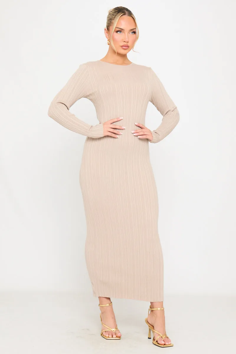 Beige Textured Knit Long Sleeve Maxi Dress sold by Nothingbutstyle product image thumbnail 2