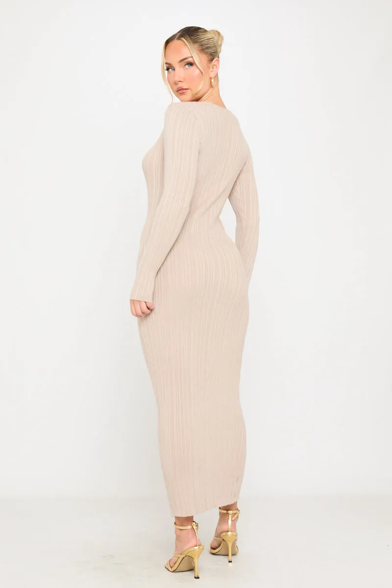 Beige Textured Knit Long Sleeve Maxi Dress sold by Nothingbutstyle product image thumbnail 4