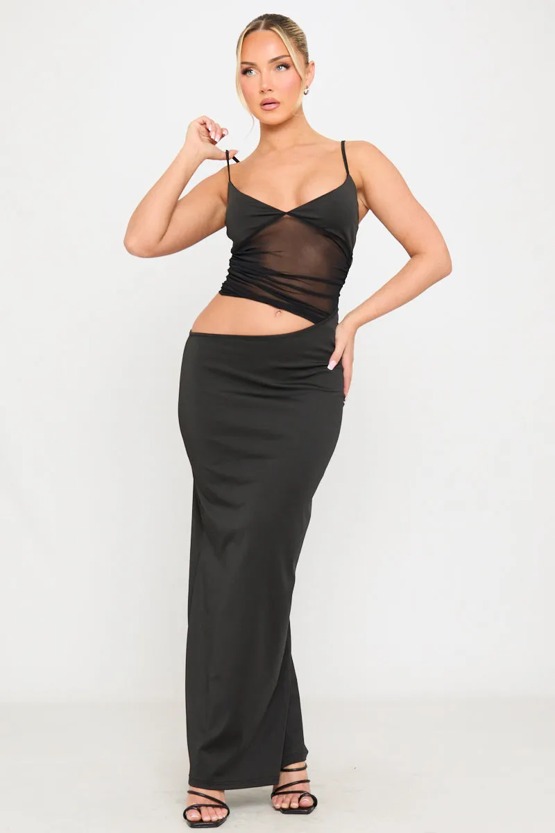 Black Plunge Mesh Cut Out Strappy Maxi Dress sold by Nothingbutstyle product image thumbnail 2