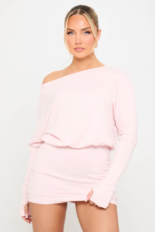 Pink Off Shoulder Knit Long Sleeve Mini Dress sold by Nothingbutstyle