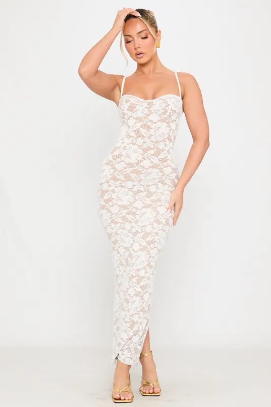 White Lace Floral Embroidered Sleeveless Maxi Dress sold by Nothingbutstyle