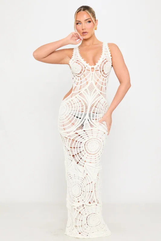 Cream Crochet Knit Cut Out Maxi Dress sold by Nothingbutstyle