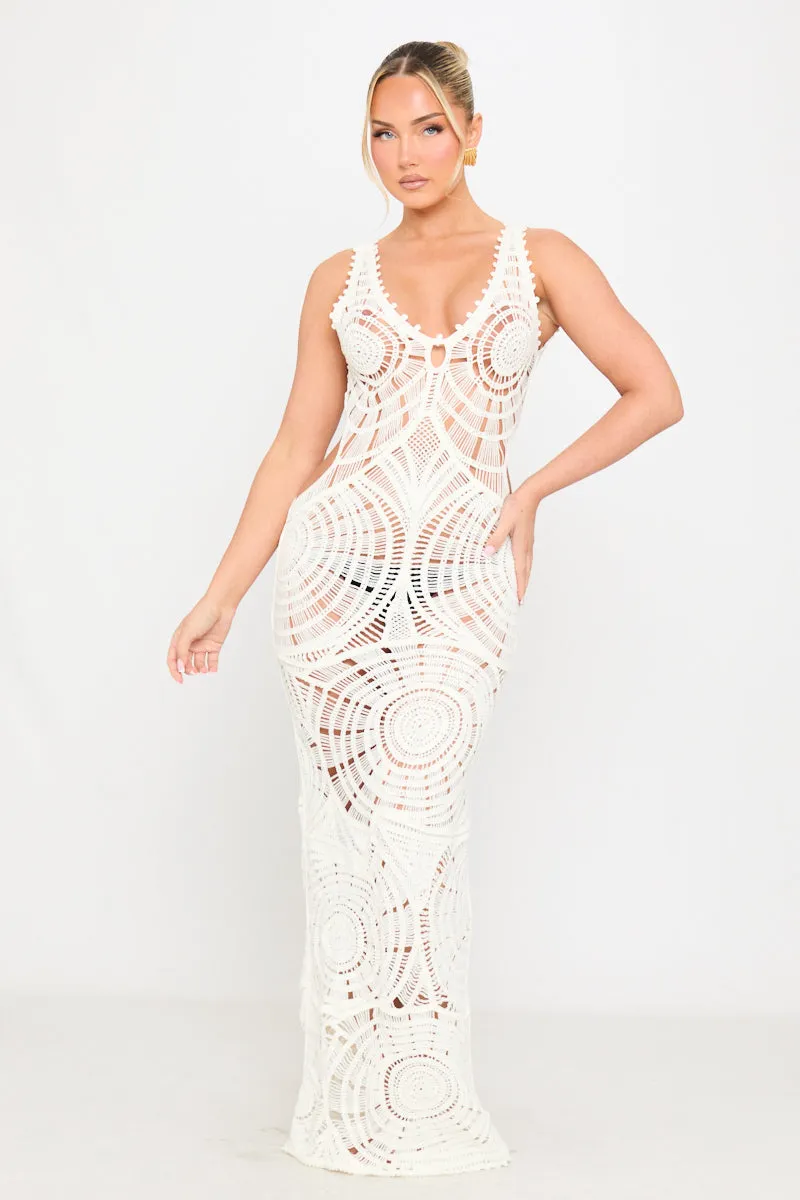 Cream Crochet Knit Cut Out Maxi Dress sold by Nothingbutstyle product image thumbnail 2