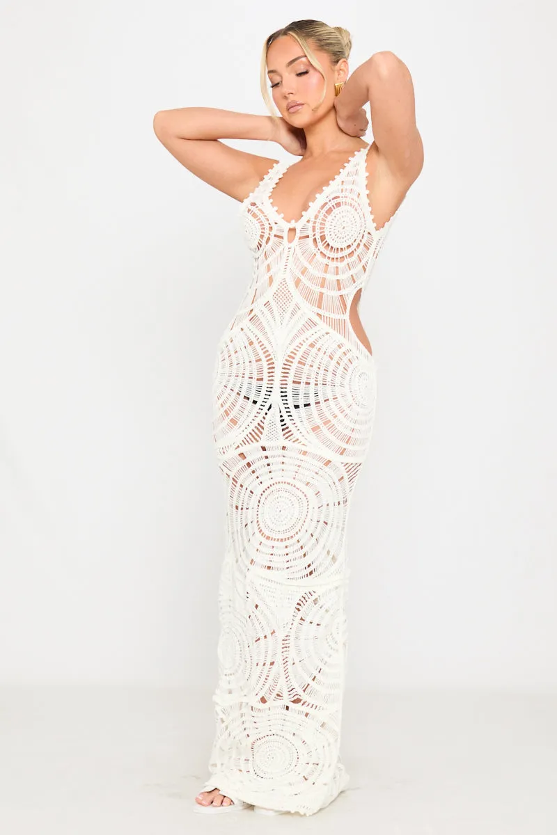 Cream Crochet Knit Cut Out Maxi Dress sold by Nothingbutstyle product image thumbnail 3