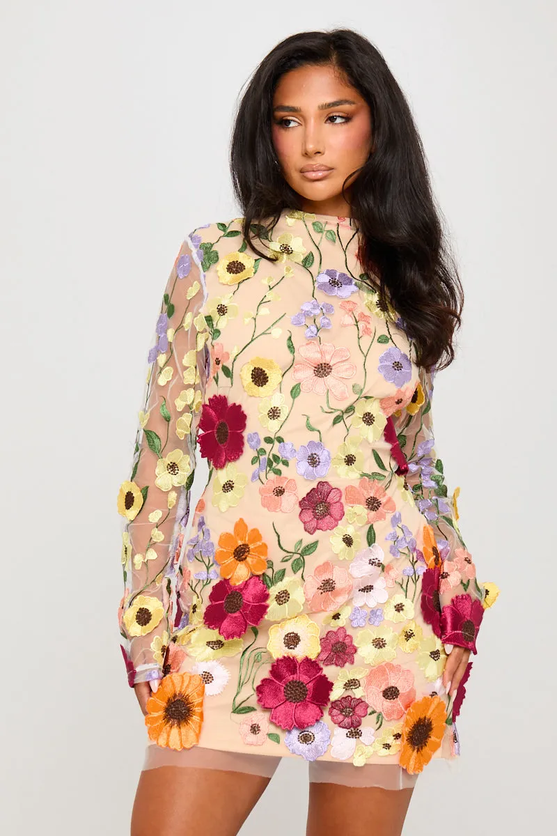 Nude Floral Embroidered Open Back Mini Dress sold by Nothingbutstyle