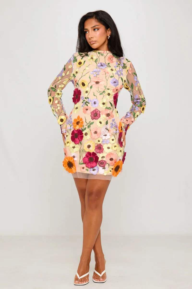 Nude Floral Embroidered Open Back Mini Dress sold by Nothingbutstyle product image thumbnail 2