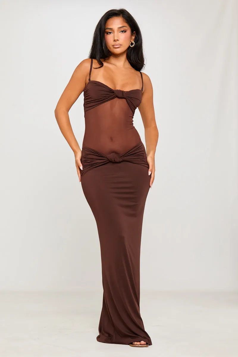 Brown Twist Detail Sheer Panel Maxi Dress sold by Nothingbutstyle product image thumbnail 2