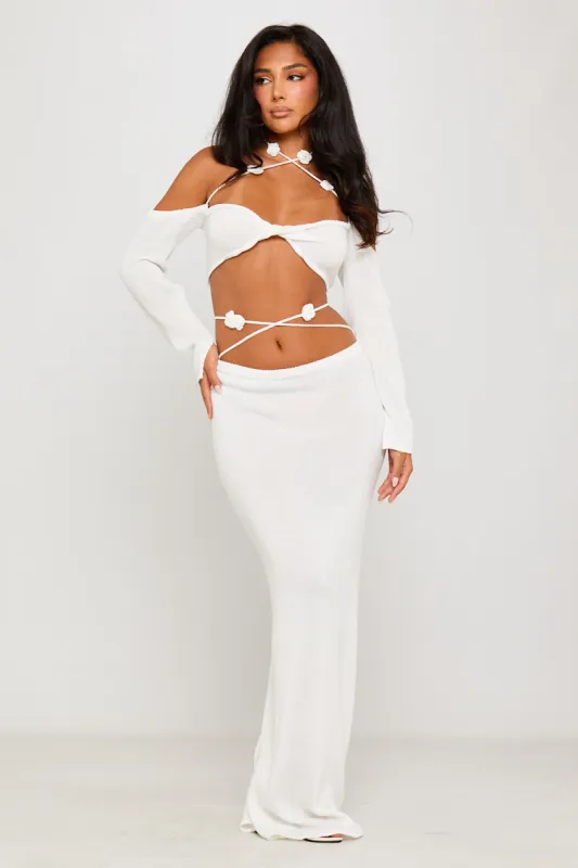 White Knit Twist Detail Halter Top & Maxi Skirt Co-Ord sold by Nothingbutstyle