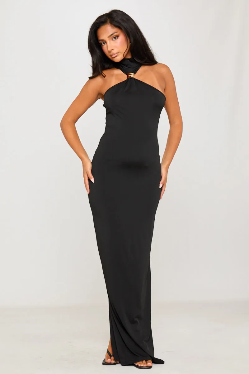 Black Halter High Neck Embellished Detail Maxi Dress sold by Nothingbutstyle