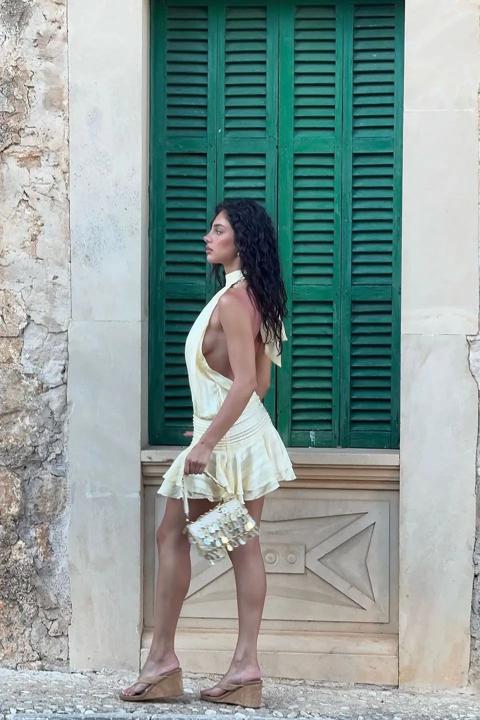 Cream Chiffon Halter Neck Tiered Mini Dress sold by Nothingbutstyle product image thumbnail 3