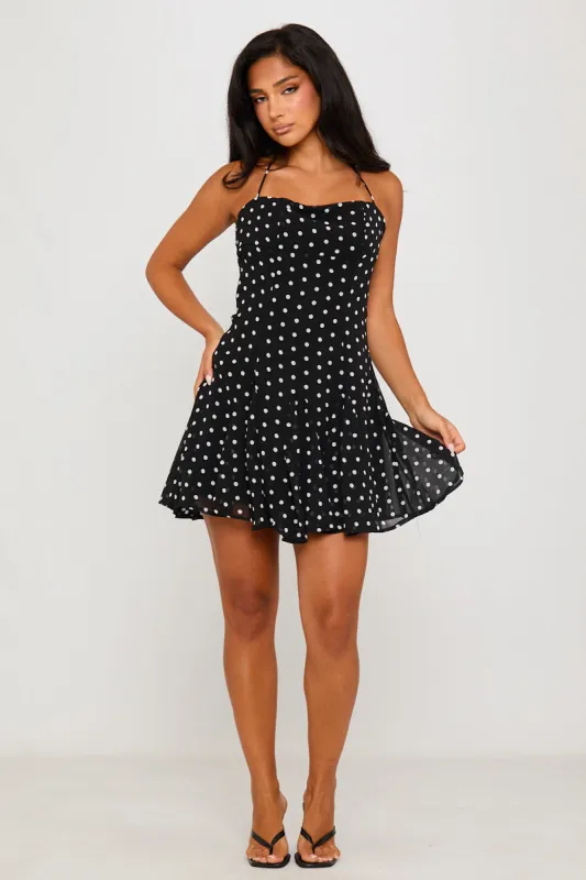 Black Polka Dot Print Halter Neck Mini Dress sold by Nothingbutstyle