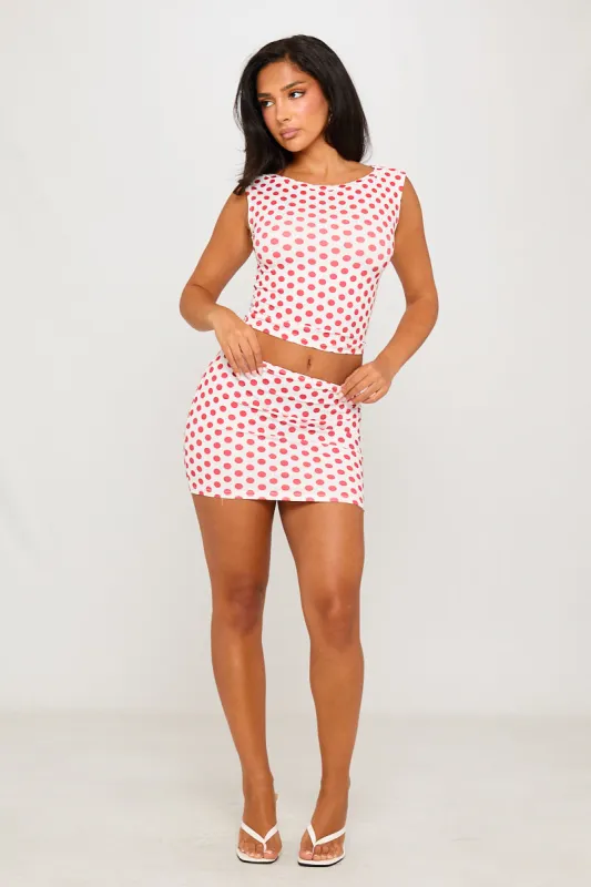 White Polka Dot Off Shoulder Top & Mini Skirt Co-Ord sold by Nothingbutstyle
