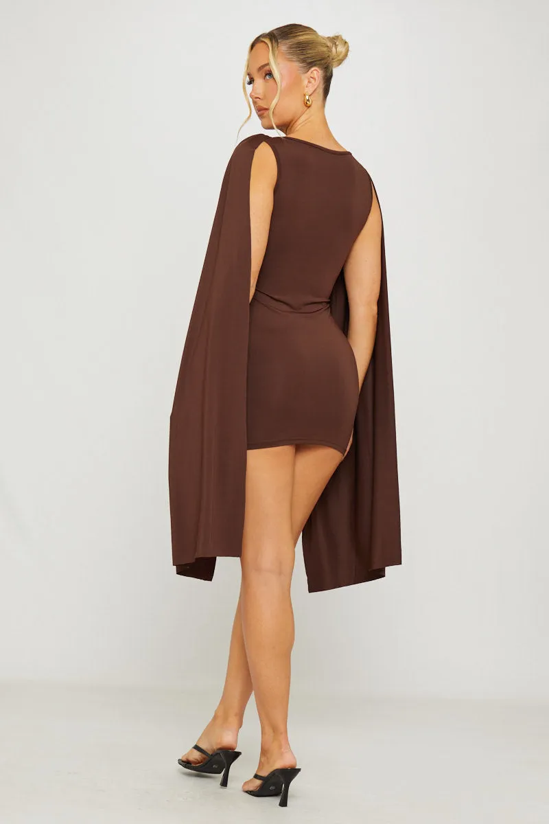 Brown Shoulder Draped Bodycon Mini Dress sold by Nothingbutstyle product image thumbnail 4