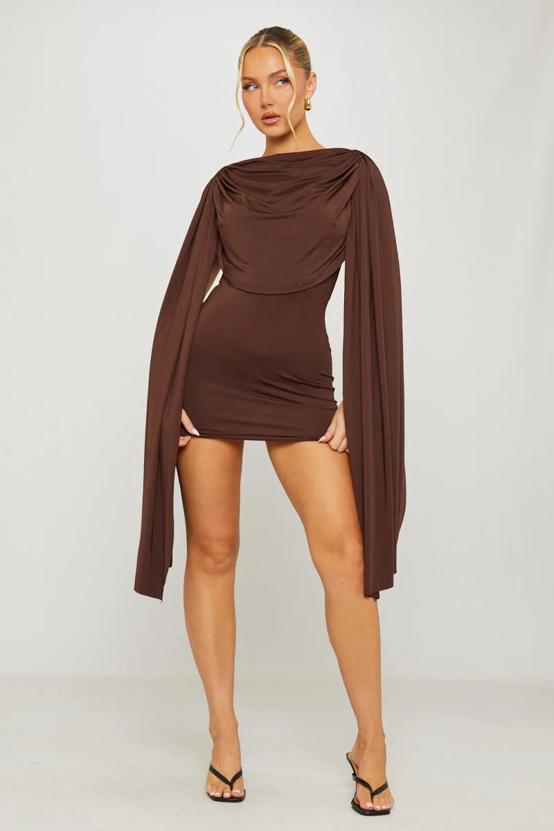 Brown Shoulder Draped Bodycon Mini Dress sold by Nothingbutstyle