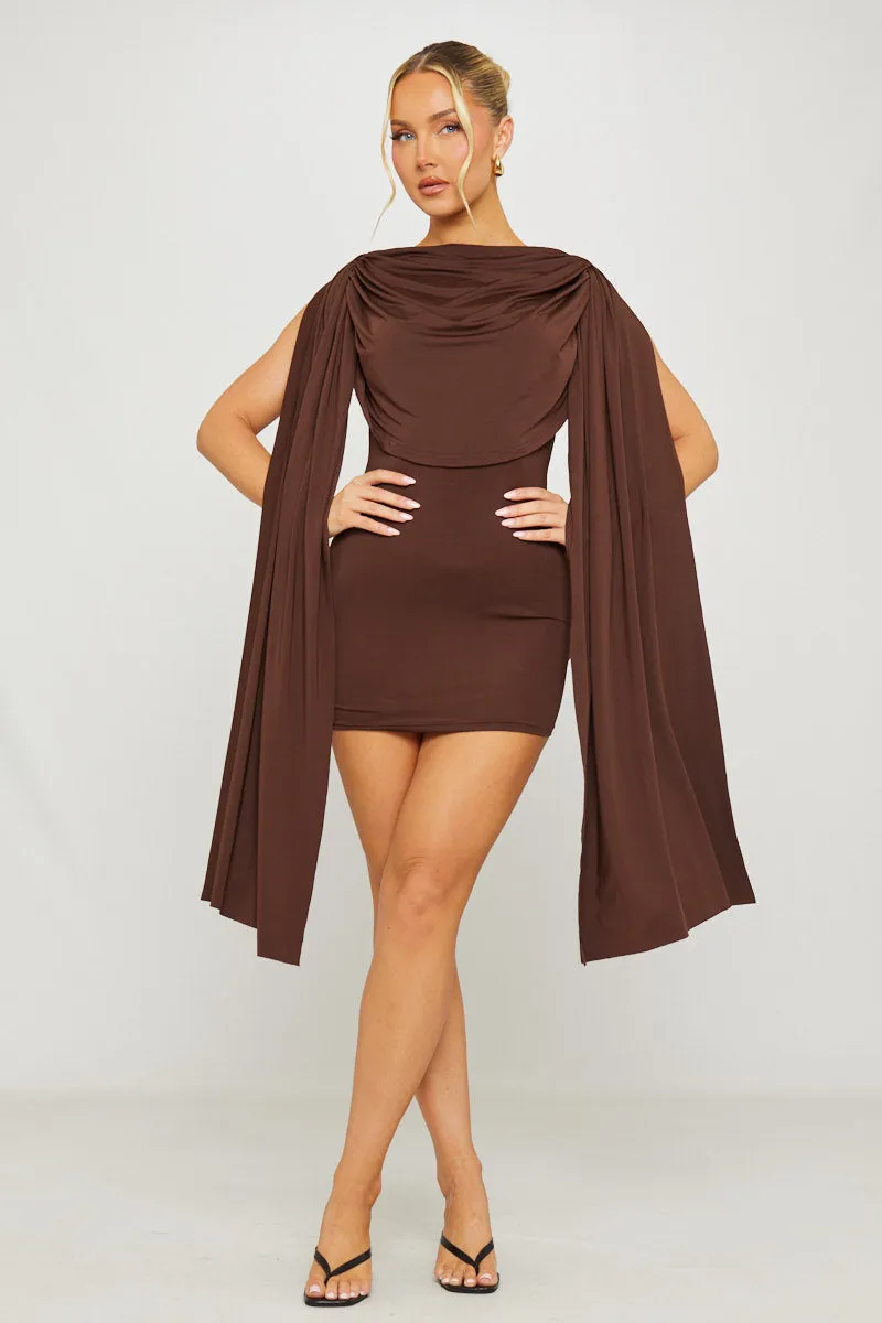 Brown Shoulder Draped Bodycon Mini Dress sold by Nothingbutstyle product image thumbnail 2