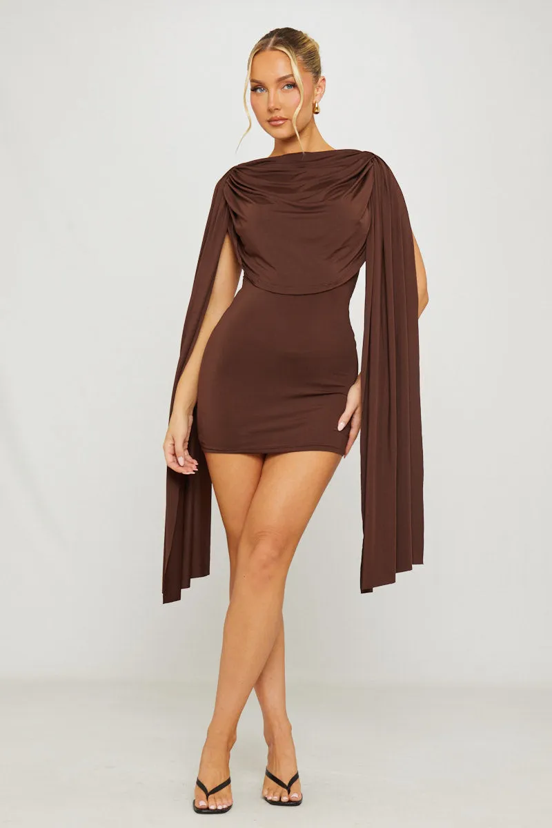Brown Shoulder Draped Bodycon Mini Dress sold by Nothingbutstyle product image thumbnail 3