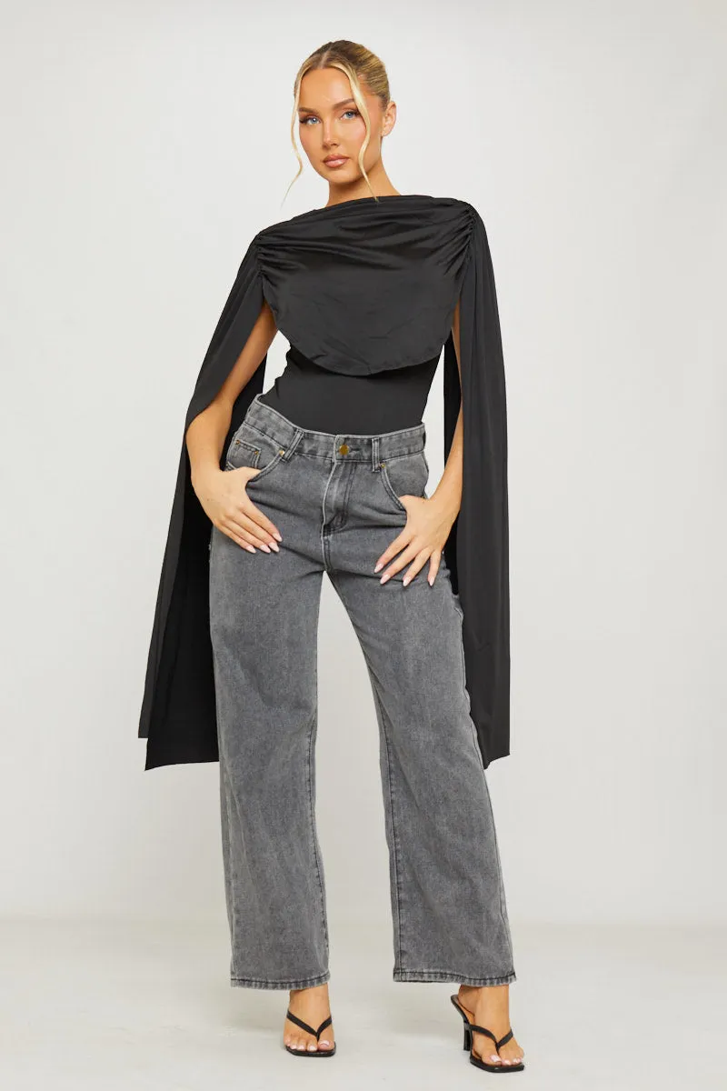 Black Shoulder Draped Ruched Bodysuit sold by Nothingbutstyle product image thumbnail 5