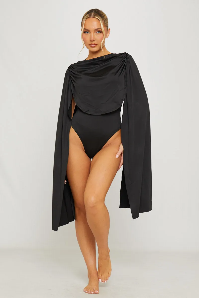 Black Shoulder Draped Ruched Bodysuit sold by Nothingbutstyle product image thumbnail 2