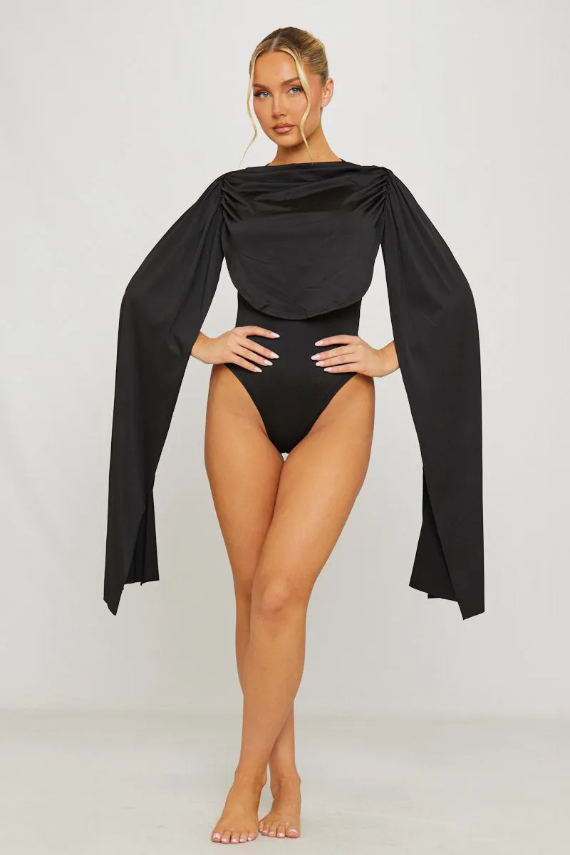 Black Shoulder Draped Ruched Bodysuit sold by Nothingbutstyle product image thumbnail 3