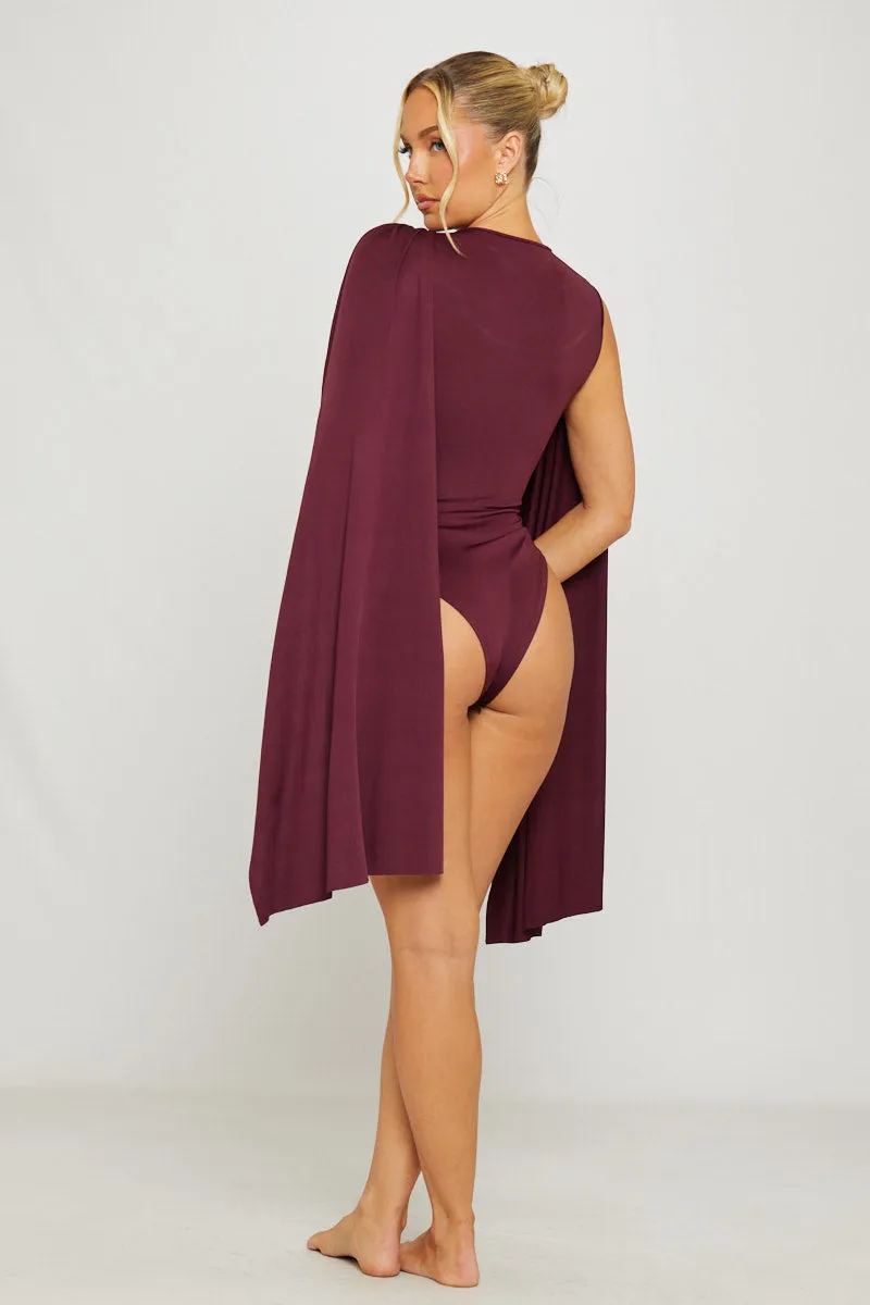 Burgundy Shoulder Draped Ruched Bodysuit sold by Nothingbutstyle product image thumbnail 4