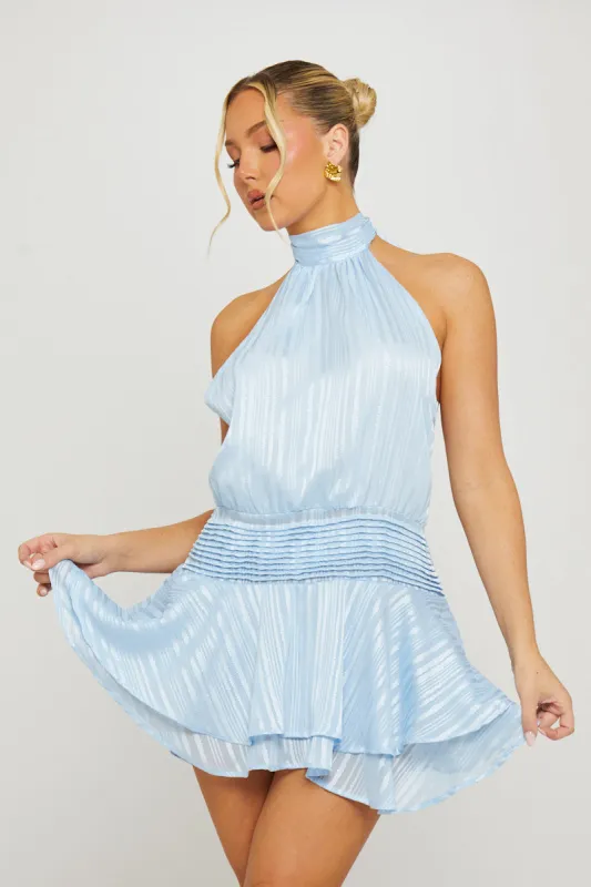 Light Blue Chiffon Halter Neck Tiered Mini Dress sold by Nothingbutstyle