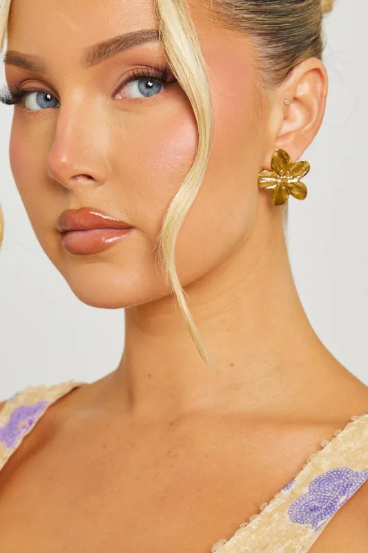 Gold Petal Flower Drop Earrings sold by Nothingbutstyle