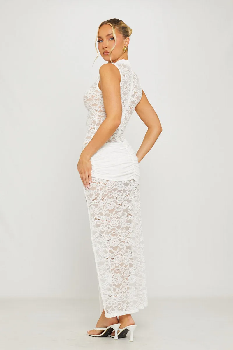 White Lace Keyhole Thigh Split Maxi Dress sold by Nothingbutstyle product image thumbnail 4
