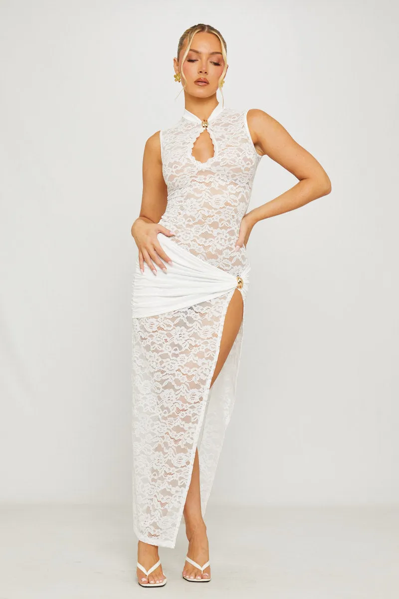 White Lace Keyhole Thigh Split Maxi Dress sold by Nothingbutstyle product image thumbnail 2