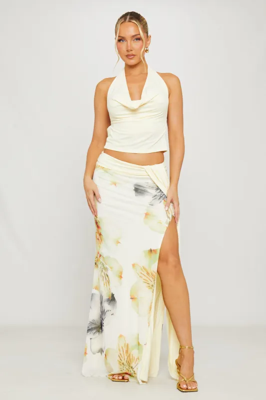 Cream Floral Print Cowl Top & Draped Maxi Skirt Co-Ord sold by Nothingbutstyle