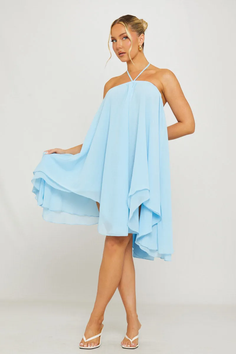 Blue Chiffon Halter Asymmetric Mini Dress sold by Nothingbutstyle product image thumbnail 2
